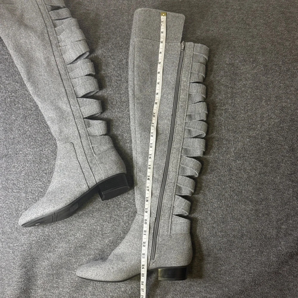Nine West Gray Over The Knee Boots Cutout‎ Strap Design Block Heel Size 8